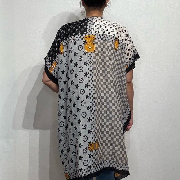 Odiva Black Print Open Front Kimono Sz O/S - Picture 10 of 12